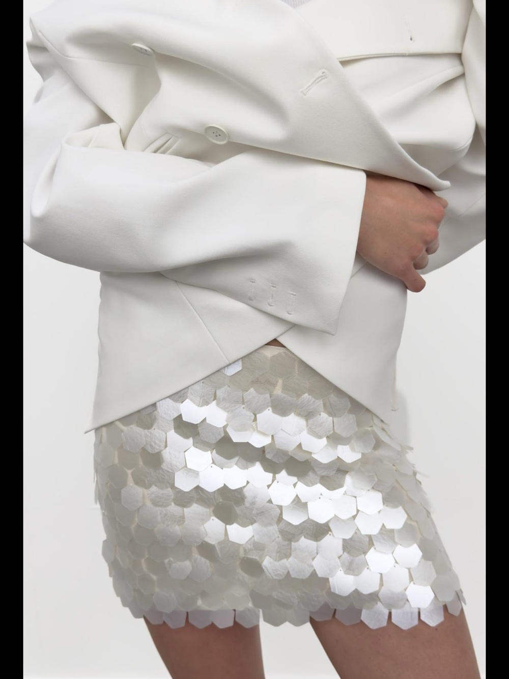Zara White Hexagon Sequin Mini Skirt